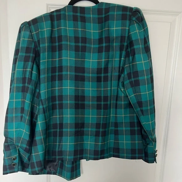Vintage green plaid, double breasted blazer - Picture 2 of 3